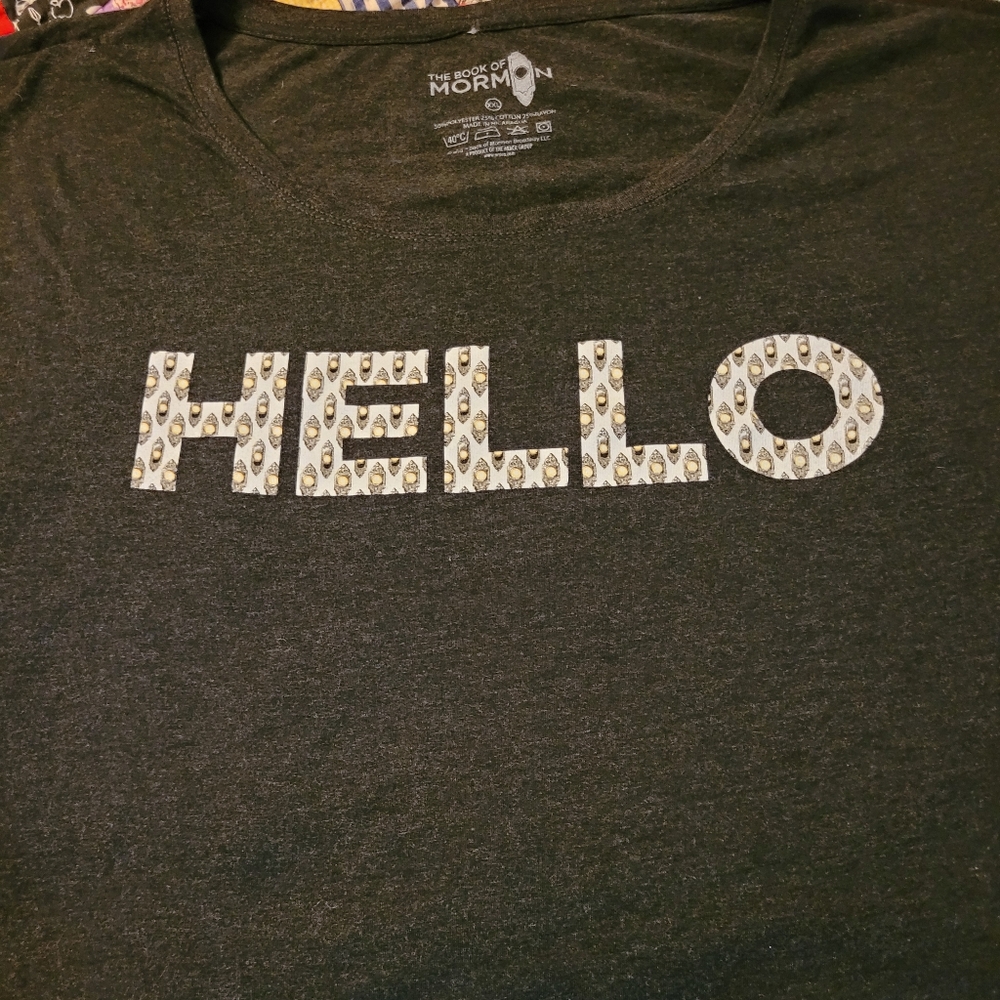 "Book Of Mormon" Tee with 'Hello' Design